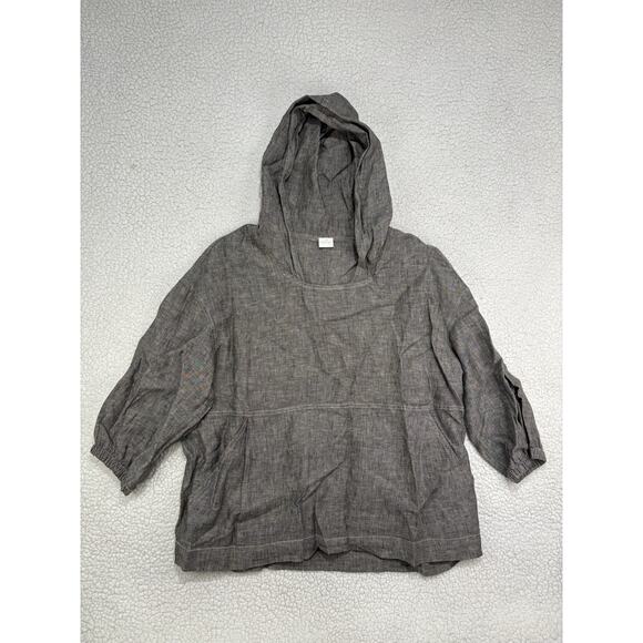 Poetry Tops - Poetry 100% Linen Hoodie Blouse Relaxed Pockets Size 12 Grey Brown Lagenlook
